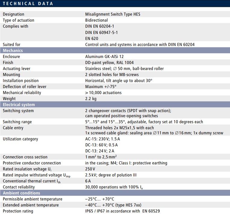 SPEC_Belt Conveyor – Misalignment Switch HES Kiepe