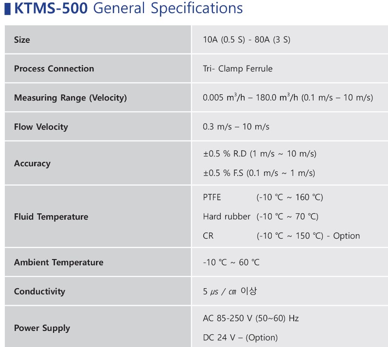 spec_the ktms 500_Electromagnetic flowmeter_kometer