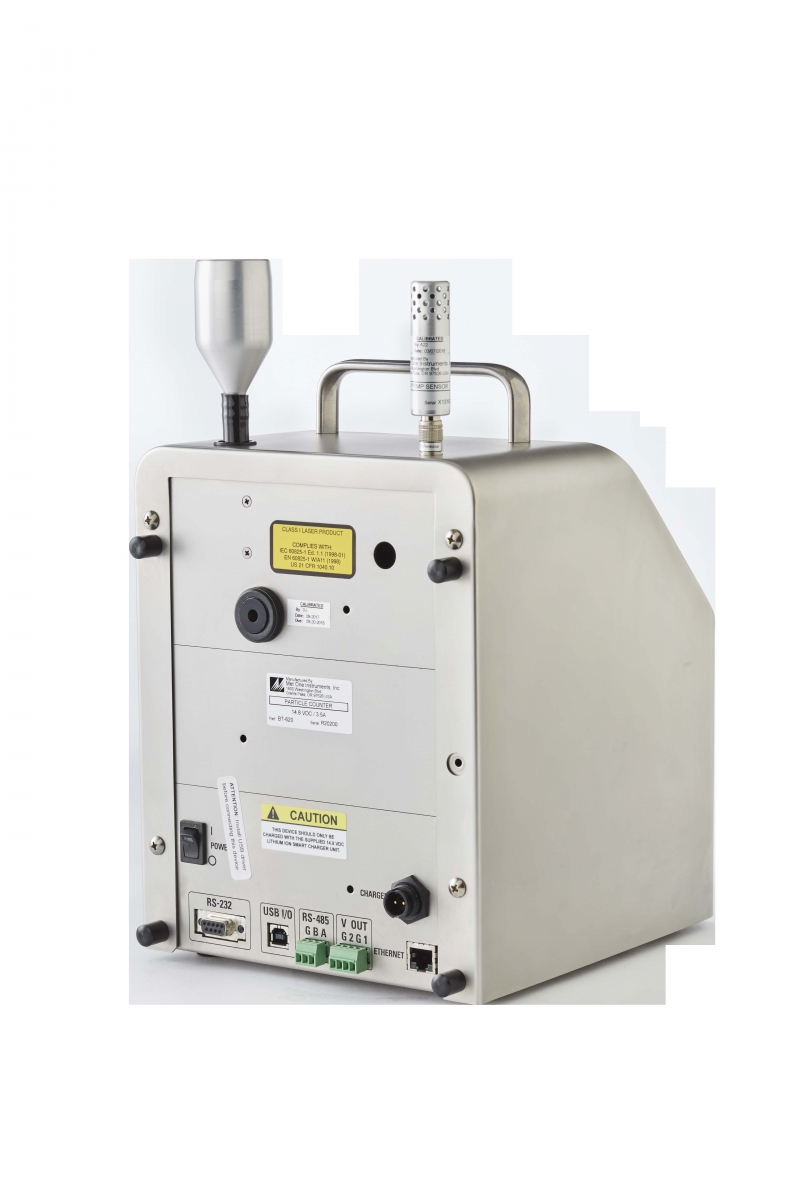 Mặt sau máy đếm hạt bụi Met One BT-620 với các cổng kết nối