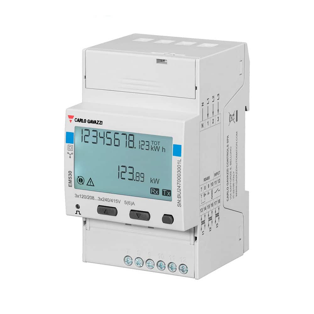 Đồng hồ Carlo Gavazzi EM530 mặt trước rõ hiển thị đo lường