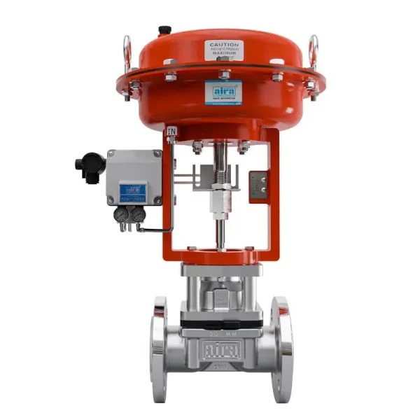 Van màng khí nén lót cao su AIRA DDC, bộ truyền động màng khí đỏ, thân van mặt bích