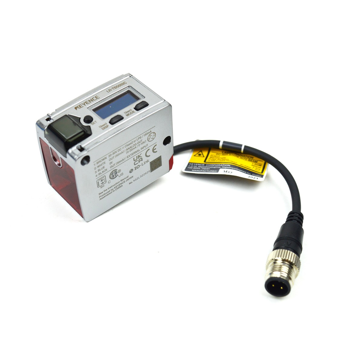 Cảm biến Keyence LR-TB5000C đầu nối M12, màn hình hiển thị và nút SET MODE