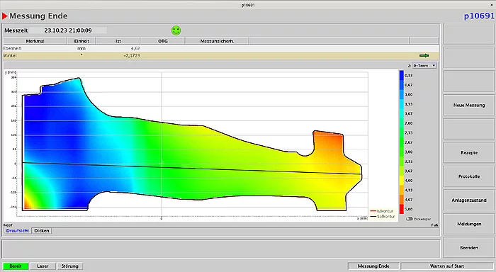 Màn hình phần mềm máy đo KELK alpha.xi compact hiển thị heatmap độ phẳng chi tiết blank ô tô