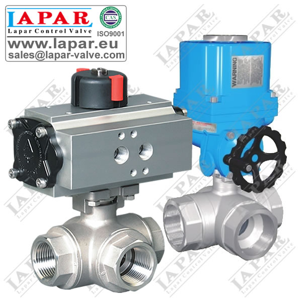 Van bi 3 ngã ren Lapar LPA14 kiểu L/T, thân van inox đúc sáp chính xác