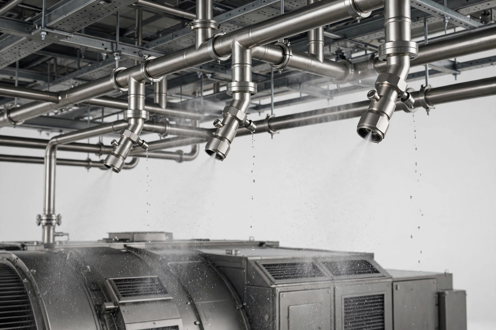 Đầu phun sương mù ProCon XP trên hệ thống đường ống inox bảo vệ tuabin khí trong nhà máy