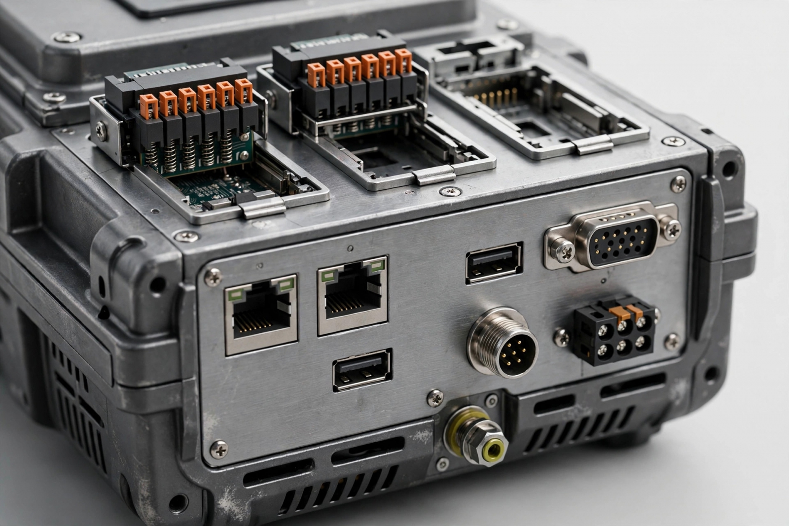Chi tiết cổng kết nối và khe module mở rộng HMI Graphite G10